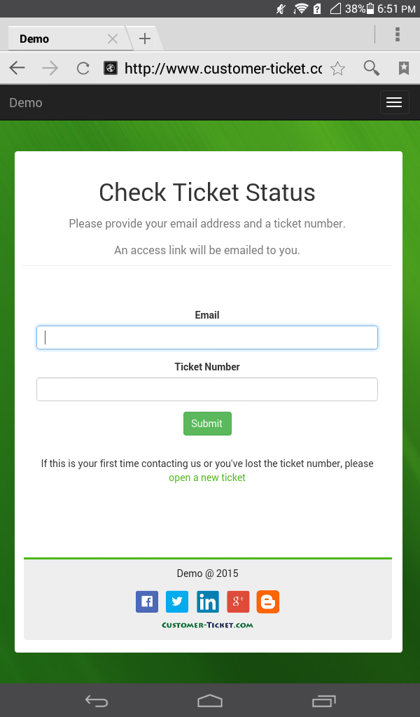 mobile web version of ticket helpdesk portal - check ticket status