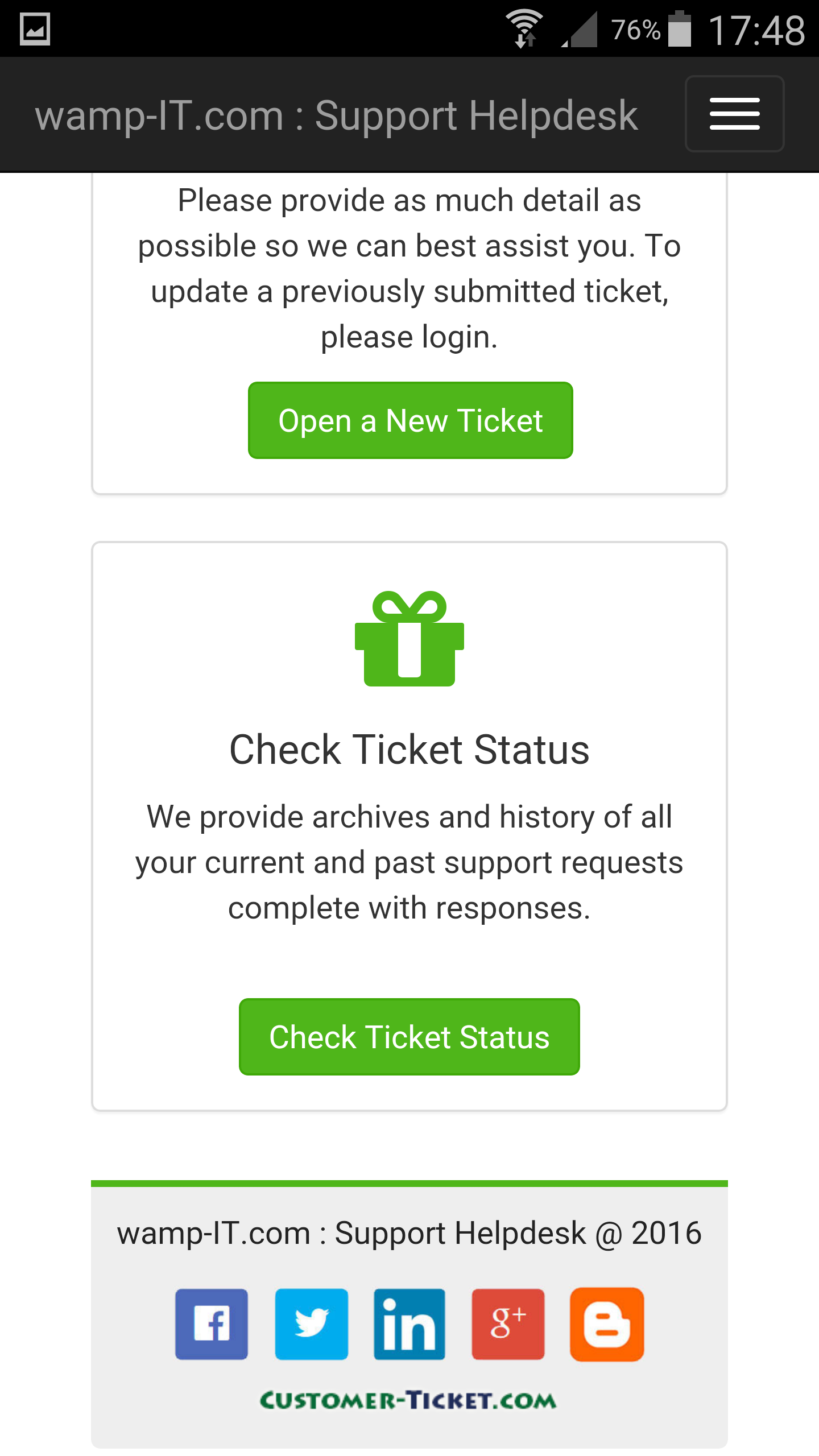 ticket helpdesk responsive web, design theme 1 in mobile view