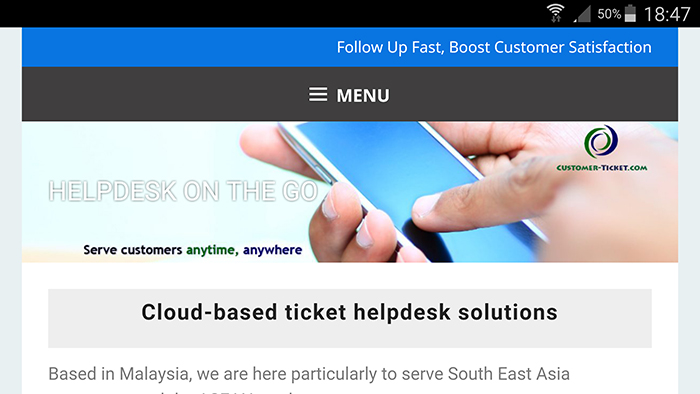 website revamp customer-ticket.com on smartphone, Samsung Note 4