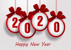 2020 happy new year with red ribbons