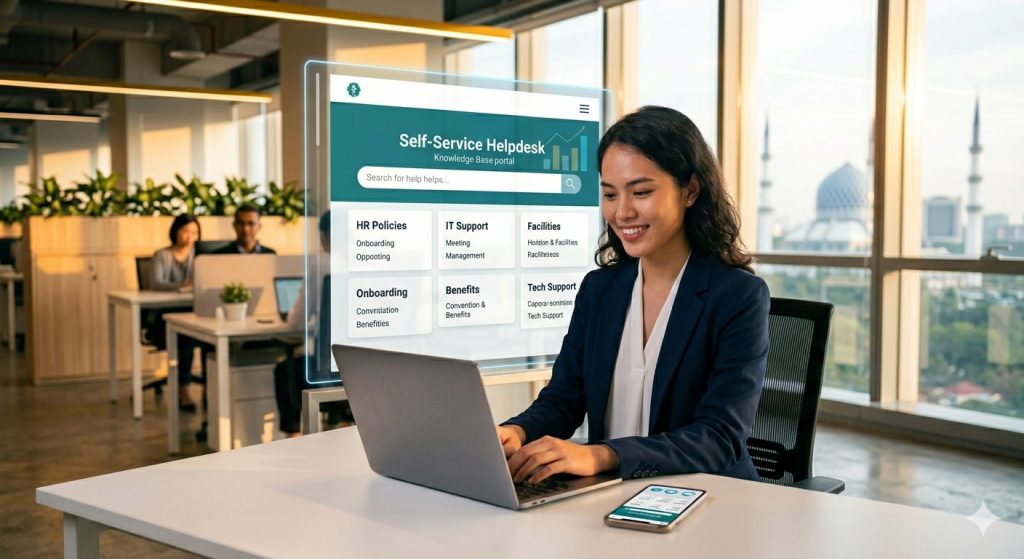 asian woman work on self-service helpdesk