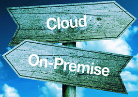 cloud or on-premise in 2 opposite arrows