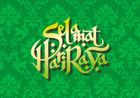 selamat hari raya with golden words green background