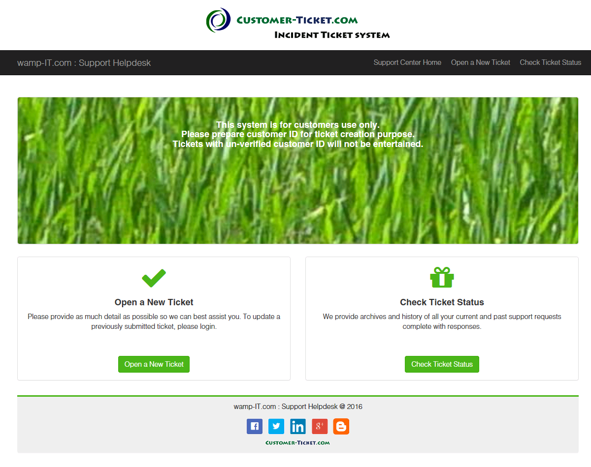 ticket helpdesk responsive web, design theme 1 in desktop view